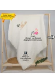 gros shop 4 Katlı Müslin %100 Pamuk Çok Amaçlı Bebek Battaniyesi-Kişiye Özgü İsimli Nakış Desenli (HEDİYELİK} - 1