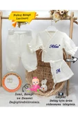 gros shop Yeni Doğan Müslin 3'li Kimono Bağcıklı Tulum %100 Pamuk Organik (Kişiye Özgü İsimli Nakış Desenli) - 1