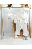 gros shop Müslin 2'li Kimono Bağcıklı  Tulum %100 Pamuk Organik Kişiye Özgü İsimli Nakış Desenli - 1