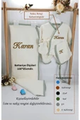 gros shop Yeni Doğan Burümcük Müslin Kumaş %100Pamuk 5’li Hastane Çıkış Seti(Kişiye Özgü İsimli Nakış Desenli) - 2