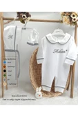 gros shop Biyeli 3'lü %100 Pamuklu Hastane Çıkış Tulum Seti (KİŞİYE ÖZGÜ İSİMLİ NAKIŞ DESENLİ) - 2
