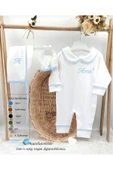 gros shop Biyeli 3'lü Pamuklu Hastane Çıkış Tulum Seti (KİŞİYE ÖZGÜ İSİMLİ NAKIŞ DESENLİ) - 2