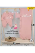 gros shop 4Katlı Müslin 3'lü Kimono Bağcıklı Tulum %100Pamuk Hastane Çıkışı(Kişiye Özgü İsimli Nakış Desenli) - 1