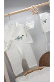 gros shop 4Katlı Müslin 6'li Kimono Bağcıklı %100Pamuk Hastane Çıkışı-Hediye(Kişiye Özgü İsimli Nakış Desenli - 7