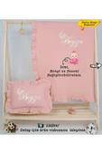 gros shop %100 Pamuk 4 Katlı Müslin Fırfırlı Battaniye Takı Yastığı Kılıfı (Kişiye Özgü İsimli Nakış Desenli) - 1