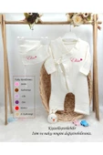 gros shop Müslin 2'li Kimono Bağcıklı  Tulum %100 Pamuk Organik Kişiye Özgü İsimli Nakış Desenli - 2