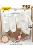 gros shop Yeni Doğan Müslin 3'li Kimono Bağcıklı Tulum %100 Pamuk Organik (Kişiye Özgü İsimli Nakış Desenli) - 1