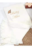 gros shop %100 Pamuk Organik 4Katlı Müslin Kumaş Bağcıklı Hastane Çıkış Seti(Kişiye Özgü İsimli Nakış Desenli) thumbnail 7