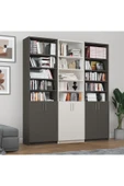 Asra Trend MDF Beyaz/Koyu Gri Kapaklı Kitaplık – Ayarlanabilir Raf, Ev & Ofis Modern Kitaplık, K-58 thumbnail 1