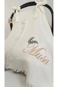 gros shop %100 Pamuk 4Katlı Nefes Alabilen Müslin Kumaş Püsküllü Puset Örtüsü(Kişiye Özgü İsimli Nakış Desenl) - 6