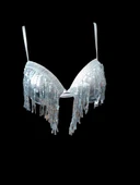 Payetli Sütyen Gümüş Lame Püsküllü İç Çamaşırı, Kulüp Giyim Hipster, Püsküllü Bikini, Gece Bikini, Bikini - 4