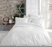 Tek Kişilik Nevresim Seti - Beyaz Saten (ÇARŞAFSIZ) - 1