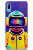 Uvilda Huawei P Smart 2019 Uyumlu Renkler 4 Hd Tasarım Sarı Astronot - 1