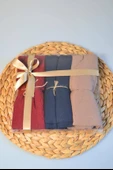 Bambu Kraş Şal 3’lü Set Bordo Lacivert Vizon– 75x210 cm  Nefes Alabilir, Terletmez, Tok Duruşlu Mevsimlik Kumaş - 3