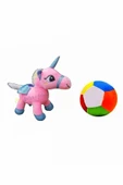 Şeker Adası Peluş Pembe Unicorn Pony At 20 cm ve Peluş Top 12 cm - 2 Ürün 1 Arada Oyuncak - 1