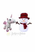 Şeker Adası Peluş Kardan Adam 25 Cm ve Unicorn Pony At 20 Cm Yılbaşı Kış Dekoratif Hediye Süsleme - 1