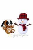 Şeker Adası Peluş Kardan Adam 25 Cm ve Dost Ev Köpek 15 Cm Yılbaşı Kış Dekoratif Hediye Süsleme - 1