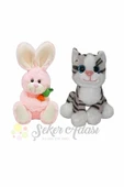 Şeker Adası Küçük Peluş Kedi 15 Cm ve Minik Tavşan 15 Cm İkili Peluş Oyuncak - 1