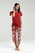 Arnetta Kadın Bisiklet Yaka Kısa Kollu Kapri Pijama Takım - 3