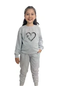 yudemia Kalp Baskılı Alt Üst Mevsimlik Gri Takım -Kız Çocuk İçin Şık ve Rahat - 3