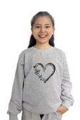 yudemia Kalp Baskılı Alt Üst Mevsimlik Gri Takım -Kız Çocuk İçin Şık ve Rahat - 1