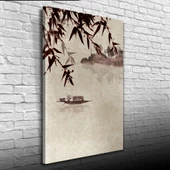 Nehirdeki Çinli Kayıkçı Suluboya Kanvas Tablo 50 x 70 - 3