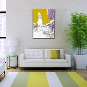 Sarı, Beyaz ve  Mor Tonlarda Galata Kulesi ve kafe Görseli Kanvas Tablo 50 x 70 thumbnail 2
