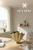 SEVMİNE İskandinav Bohem Tarzı Parlak Gold  Altın Istiridye Vazo Zarif Beton Dekor thumbnail 1