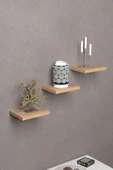 Duvar Rafı Dekoratif 3 Adet Çiçeklik Kare Ceviz - 2