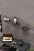 Duvar Rafı Dekoratif 3 Adet Çiçeklik Oval Siyah Mermer Desen - 1