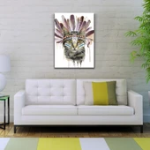 Kızılderili Kıyafetli Sevimli Kedi Kanvas Tablo 50 x 70 thumbnail 2