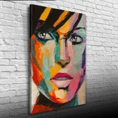 Mavi Gözlü  Kadın Portresi Yağlıboya Kanvas Tablo 50 x 70 - 3