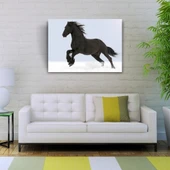 Karlar Üzerin Siyah At Fotoğrafı Kanvas Tablo 50 x 70 thumbnail 2