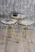 Zigon Sehpa Ve Orta Sehpa Elips Set Çift Gold Efes Metal - 3