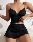 Kadın Siyah Şortlu Gecelik Takım 6639 - 4
