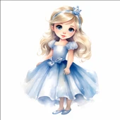 Mavi Elbiseli Tatlı Prenses Duvar Stickerı thumbnail 1