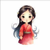 Geleneksel Elbiseli Tatlı Kız Duvar Sticker thumbnail 1