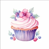 Çiçekli Cupcake Duvar Stickerı thumbnail 1