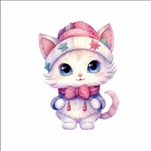 Kışlık Şapkalı Kedi Duvar Stickerı - 1