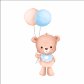 Mavi Kalpli Mama Önlüklü Ayıcık Duvar Stickerı thumbnail 1