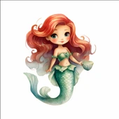 Kızıl Saçlı Denizkızı Duvar Stickerı thumbnail 1