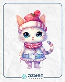 Pofuduk Şapkalı Kış Kedisi Duvar Stickerı thumbnail 1