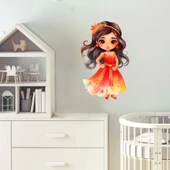 Turuncu Elbiseli Çiçek Prenses Duvar Stickerı thumbnail 2