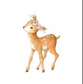 Çiçek Taçlı Sevimli Geyik Duvar Stickerı thumbnail 1