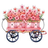 Pembe Çiçekli ve Mavi Tekerlekli El Arabası Duvar Sticker'ı thumbnail 2