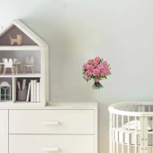 Büyük Pembe Gül Buketi Duvar Sticker'ı thumbnail 1