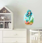 Deniz Kabuğundaki Mavi Saçlı Deniz Kızı Duvar Sticker'ı thumbnail 2