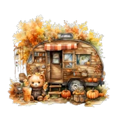 Kahve Molası Veren Ayıcık ve Karavan Duvar Stickerı - 2