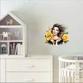 Fön Makinesi ve Tarak Tutan Kuaför Kız Duvar Stickerı - 2