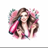 Pembe Fiyonklu Kuaför Kız Duvar Stickerı - 1